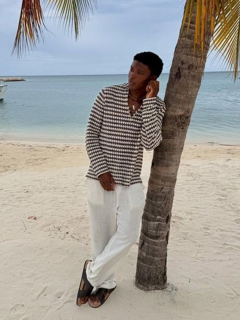 South Beach linen blend beach trouser in sand