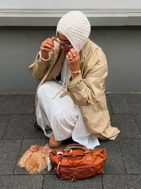 ASOS DESIGN knitted crochet bonnet in off white