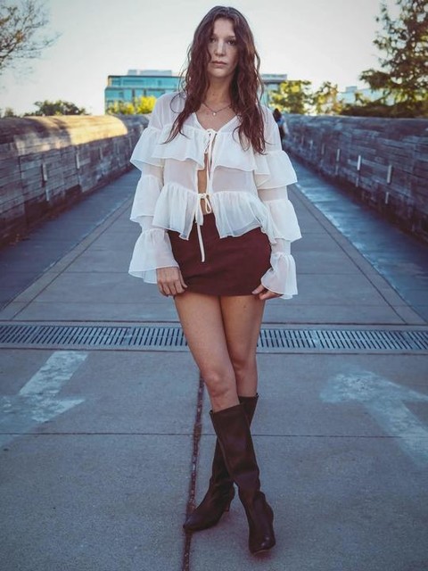 ASOS DESIGN chiffon boho ruffle blouse in cream