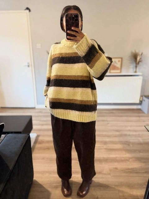 Tophop cord pull on wide leg pants in brown