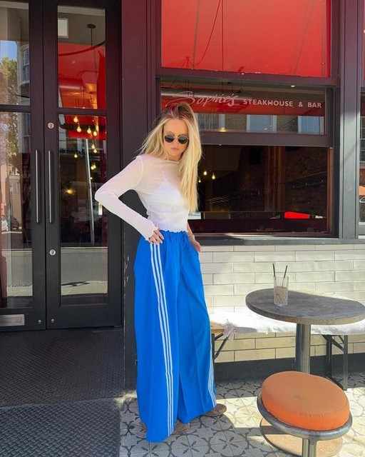 adidas Originals three stripe oversized track pants in blue