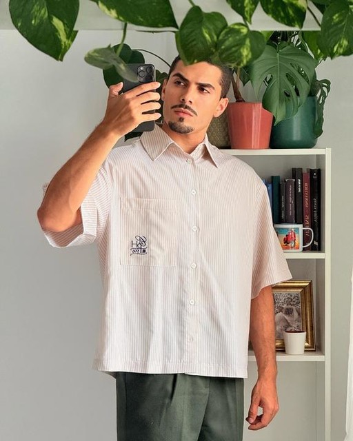 ASOS DESIGN oversized stripe shirt with embroidery in beige  