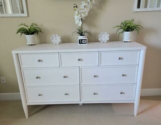 white dresser nearby ZORPLIX 10 Drawer for Bedroom, 55" Long High Gloss Dresser, or entrance Austen 7-Drawer White Wood Dresser