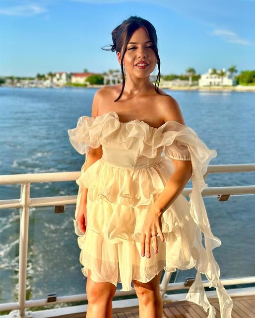 ASOS LUXE textured organza wired ruffle off shoulder mini dress in cream