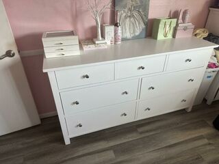white and beige dresser Thea White Finish Beige Linen Drawer Face Dresser by iNSPIRE Q Classic