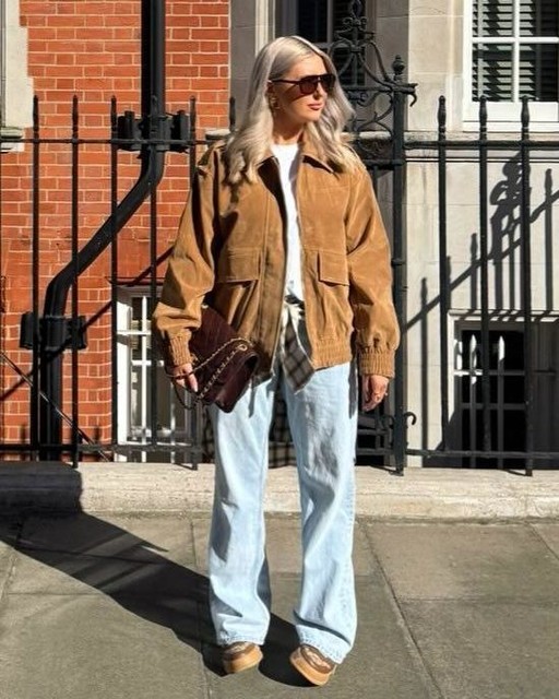 Topshop faux suede oversized bomber  in tan