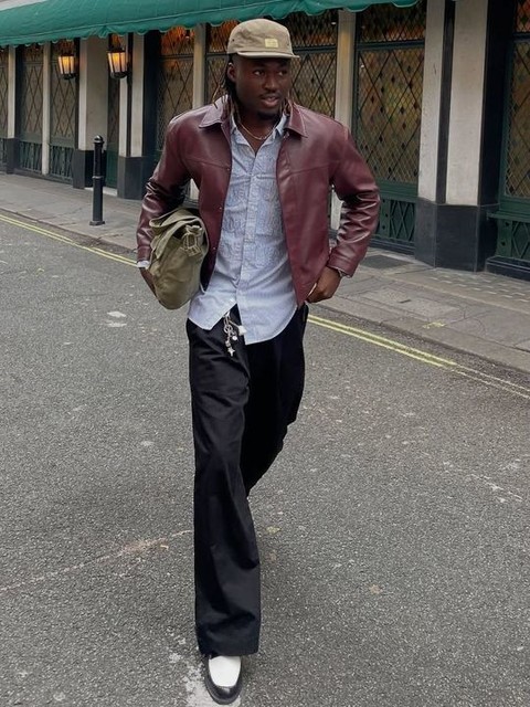Bershka boxy fit faux leather jacket in burgundy