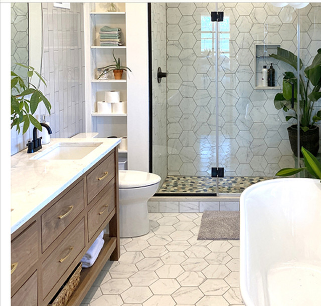 marble様 Gossamer White and Black Marble Hexagon Mosaic | Floor and Decor