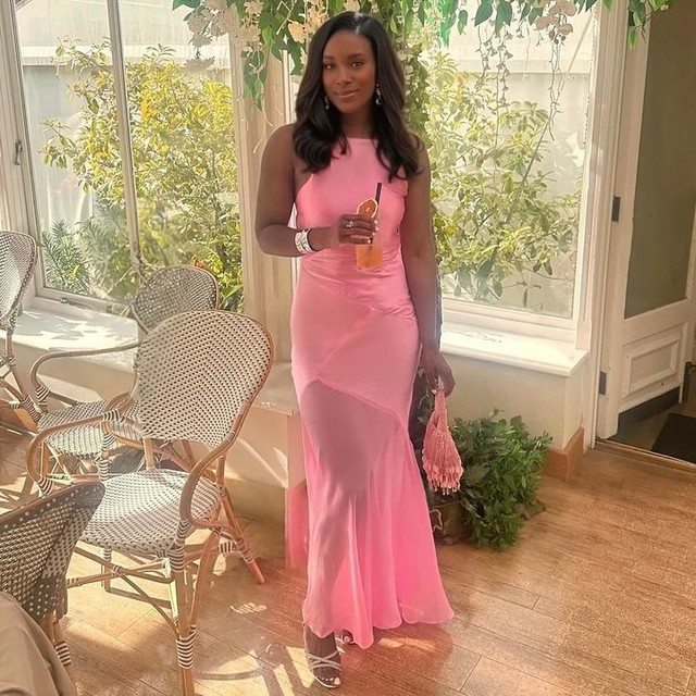 ASOS DESIGN panelled satin maxi dress with chiffon skirt in pink