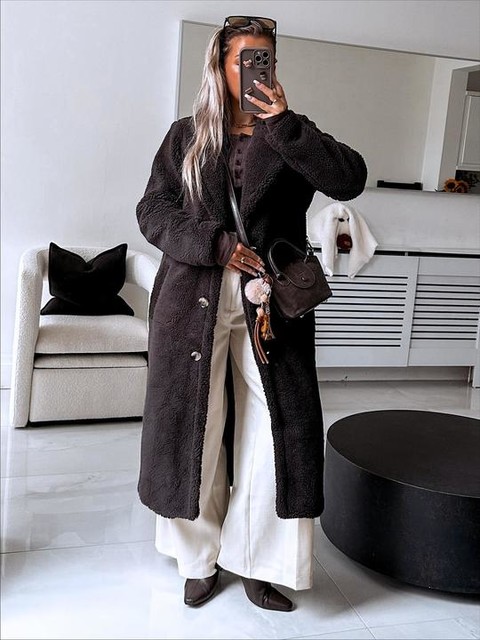 Threadbare maxi teddy coat in chocolate brown