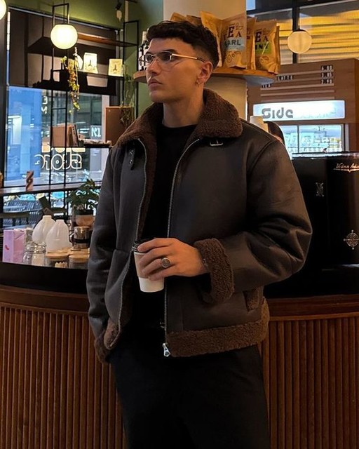 ASOS DESIGN faux leather teddy lined aviator jacket in dark brown