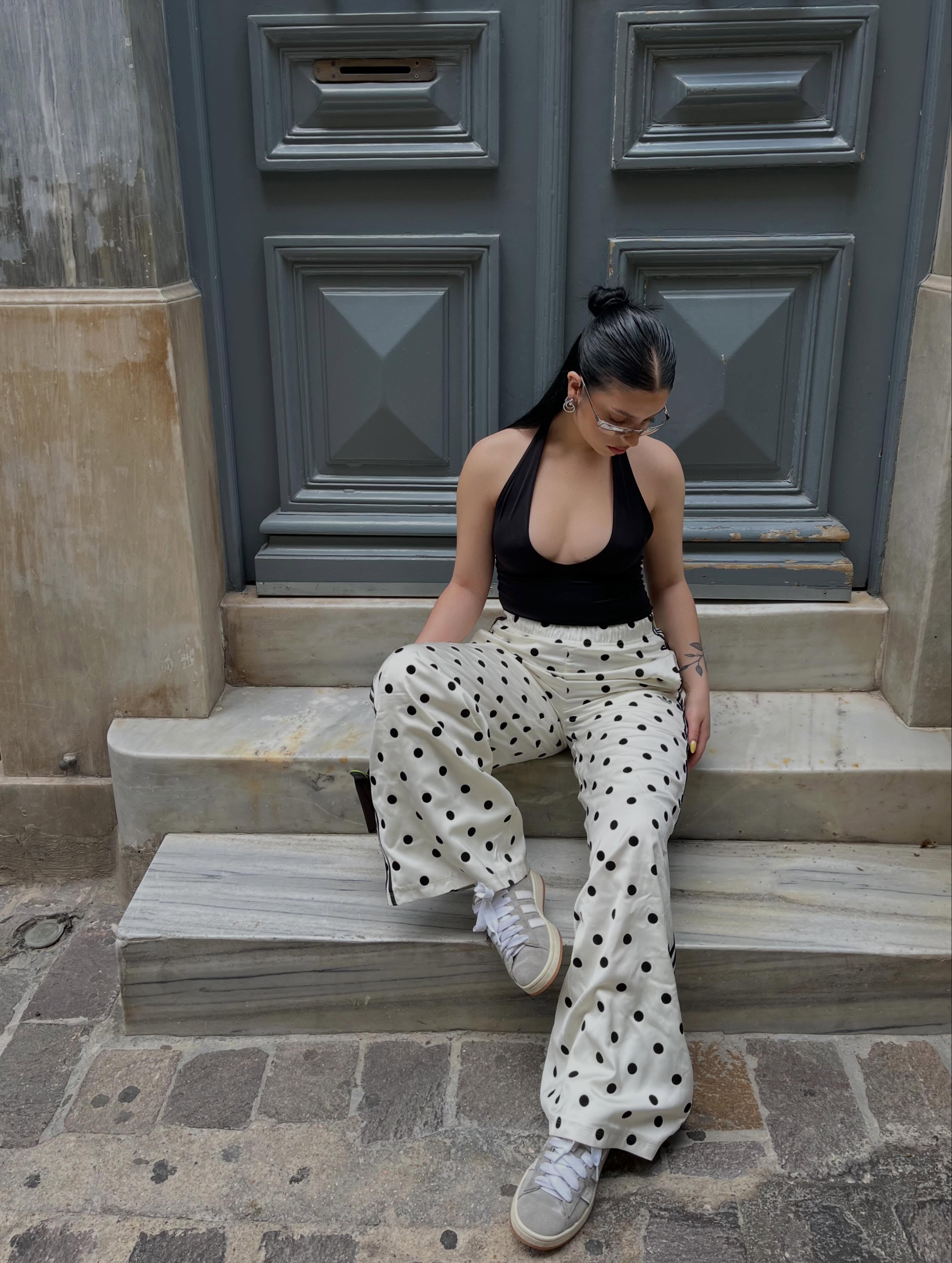 adidas SATIN POLKA DOTS WIDE LEG PANT - Blue | Free Shipping with